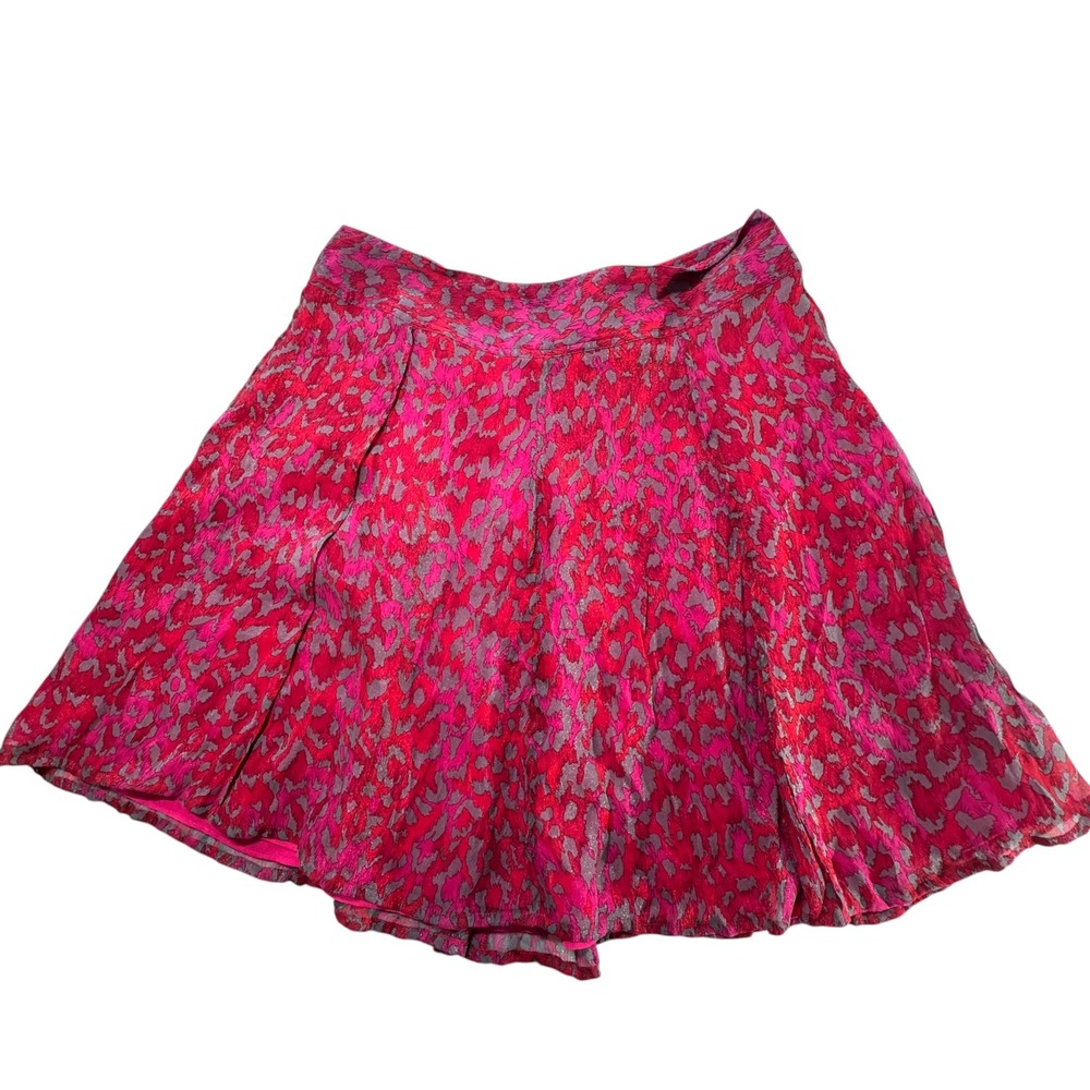 Etcetera A-Line Skirt Womens 8 Pink Red Silk Blend Abstract Animal Print